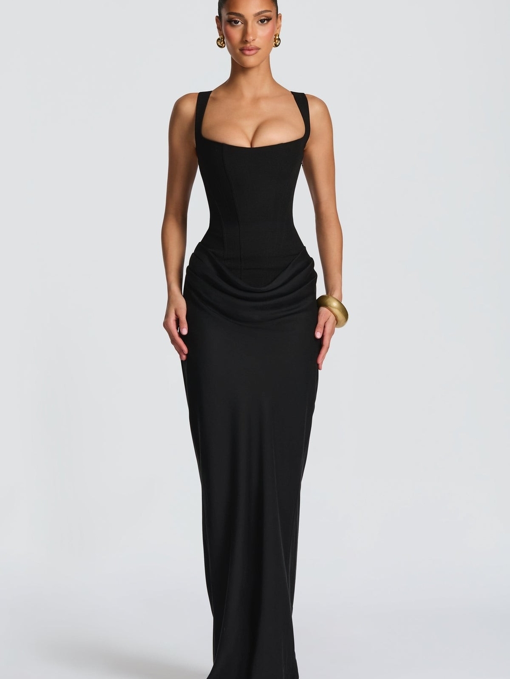 Black Sculpted Corset Maxi Dress